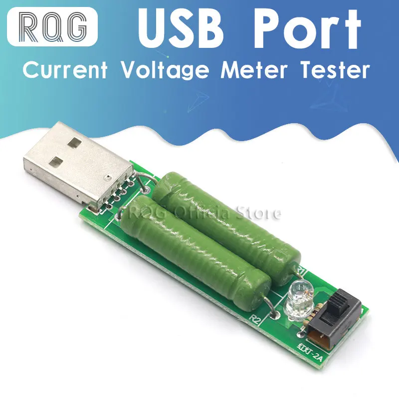 

USB Port Mini Discharge Load Resistor Digital Current Voltage Meter Tester 2A/1A With Switch 1A Green Led / 2A Red Led