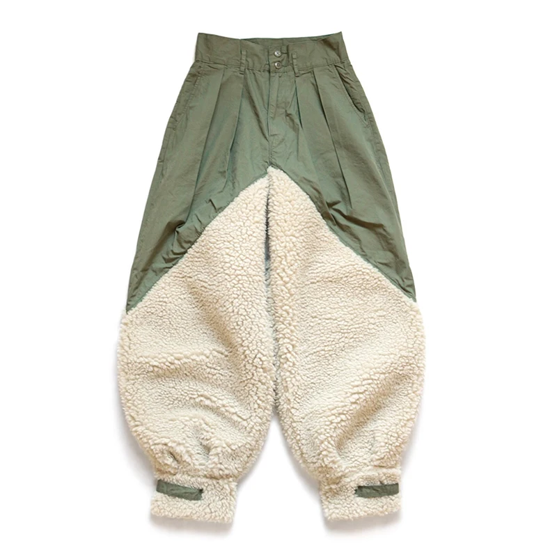 

KAPITAL Hirata Hohiro Lamb Cashmere Spliced Amekaji Work Military Style Casual Pants Men's Loose Military Green Harlan Pants