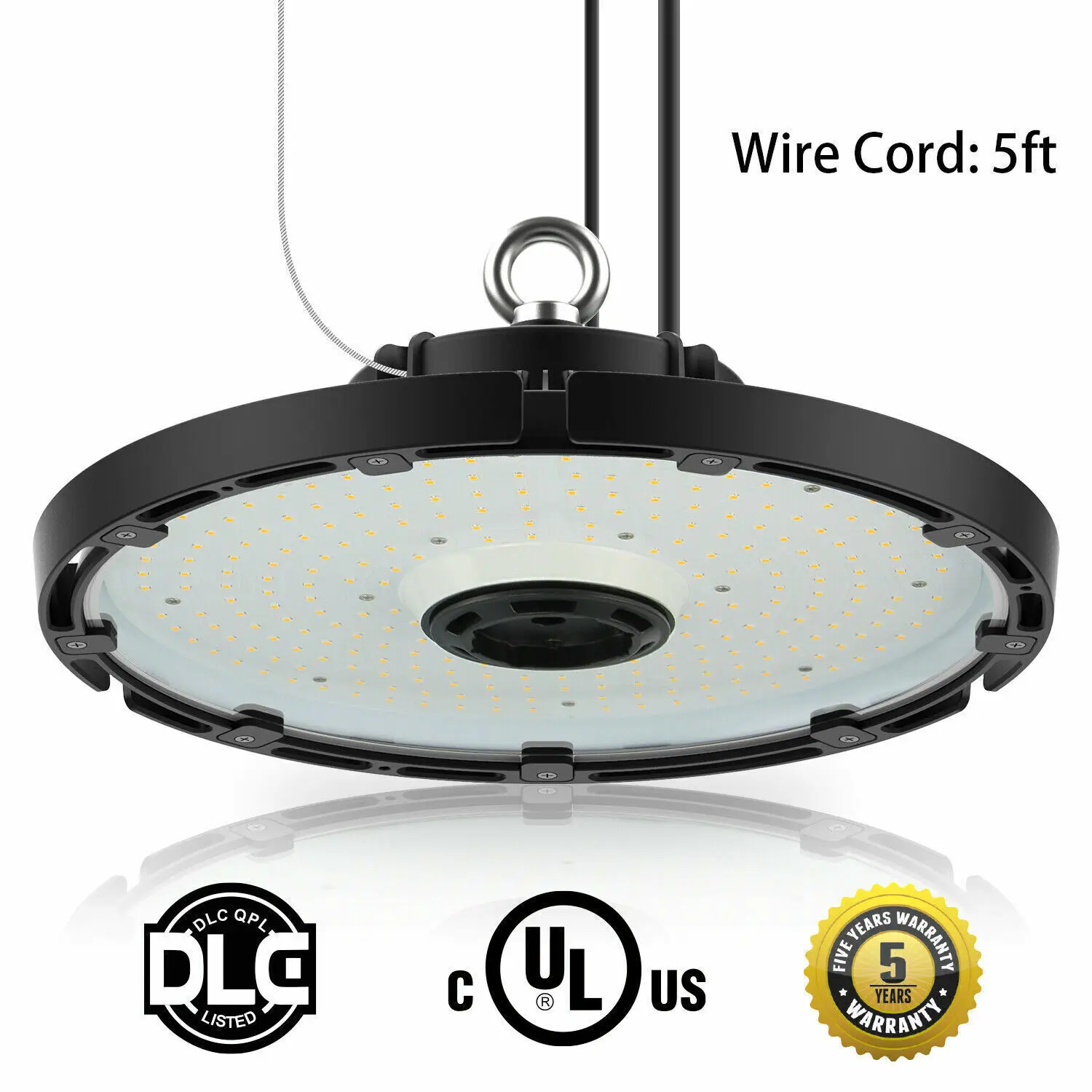 

UFO LED High Bay Light 100W 150W 200W 240W 5000K 0-10V Dimmable UL Listed US Hook 5' Cable for Gym Factory Warehouse AC100-277V