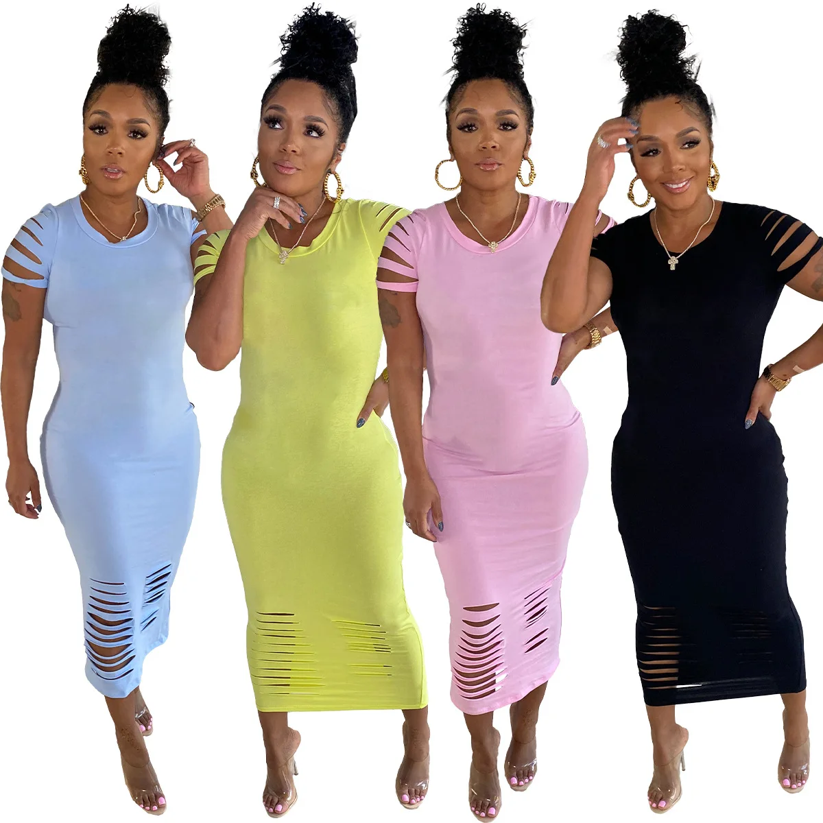 Women T-Shirt Maxi Dress Hole Casual Women Summer Beach Party Vintage Slim Short Sleeve Dresses Bodycon Long Dresses 
Women T-Shirt Maxi Dress Hole Casual Women Summer Beach Party Vintage Slim Short Sleeve Dresses Bodycon Long Dresses