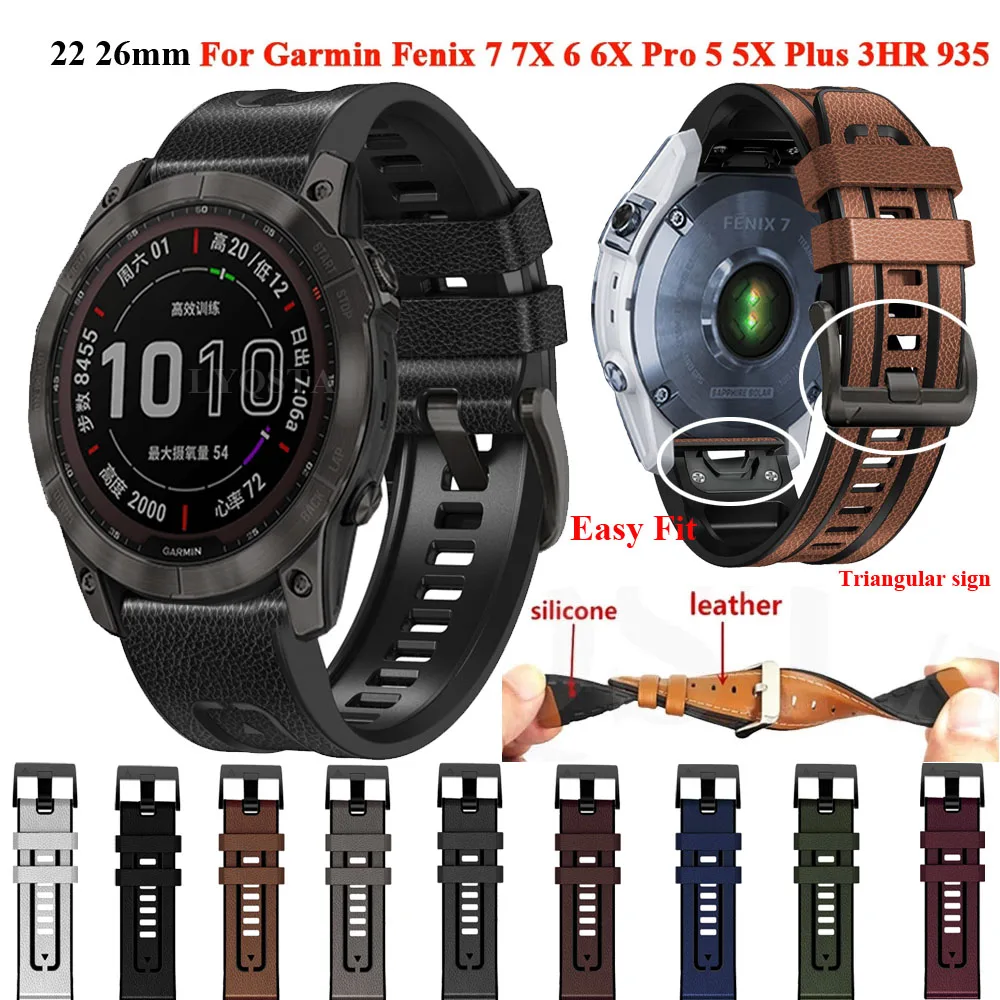 22mm 26mm Silicone+Leather Strap for Garmin Fenix 7 7X 6 6X Pro Fenix 5 5X plus 3 3HR 935 D2 Bravo Quick Release Smart Watchband
22mm 26mm Silicone+Leather Strap for Garmin Fenix 7 7X 6 6X Pro Fenix 5 5X plus 3 3HR 935 D2 Bravo Quick Release Smart Watchband