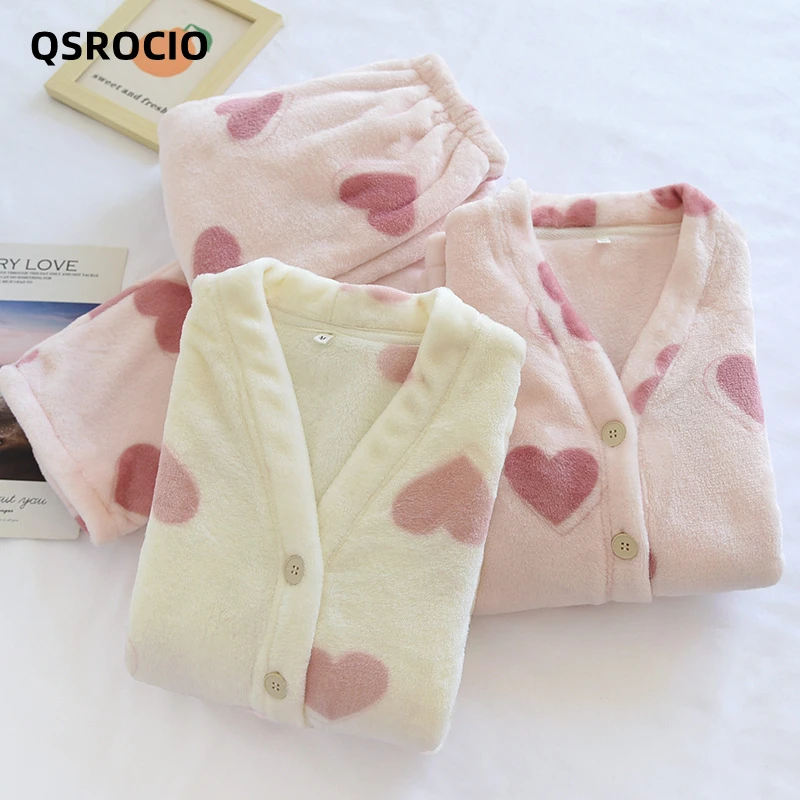 QSROCIO Женский пижамный комплект , теплая Фланелевая пижама с милым принтом сердца, Повседневная Домашняя одежда с V-образным вырезом, Ночная о...
QSROCIO Женский пижамный комплект , теплая Фланелевая пижама с милым принтом сердца, Повседневная Домашняя одежда с V-образным вырезом, Ночная о...