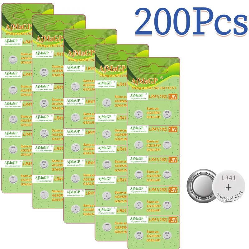 200Pcs AG3 LR41 392 Button Batteries SR41 192 Cell Coin Alkaline Battery 1.55V L736 384 SR41SW CX41 For Watch Toys Remote
200Pcs AG3 LR41 392 Button Batteries SR41 192 Cell Coin Alkaline Battery 1.55V L736 384 SR41SW CX41 For Watch Toys Remote