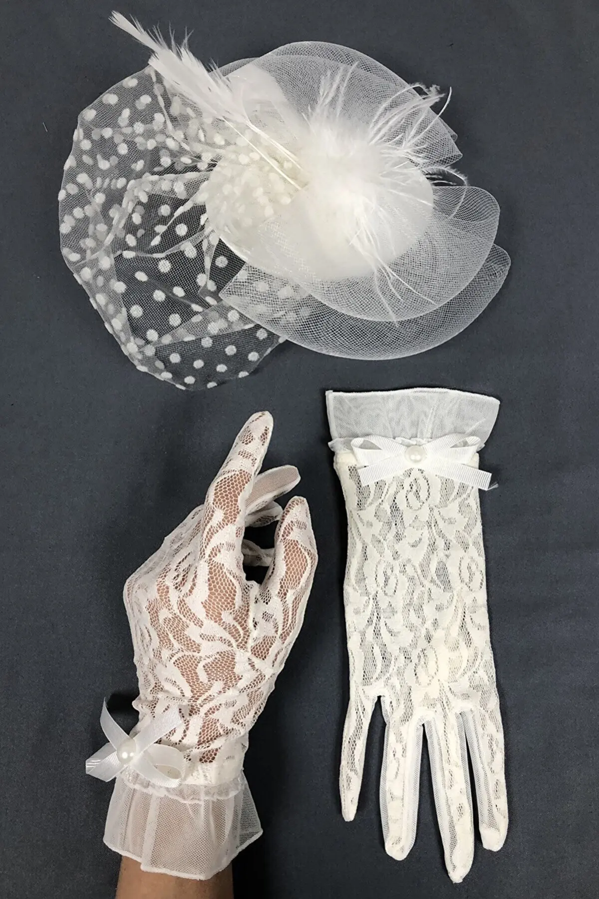 

White Polka Dot Vualet And Ruched Gloves limest0174 Lace Mesh Bridal Transparent Elegant Fishnet Silk Tulle Guipure