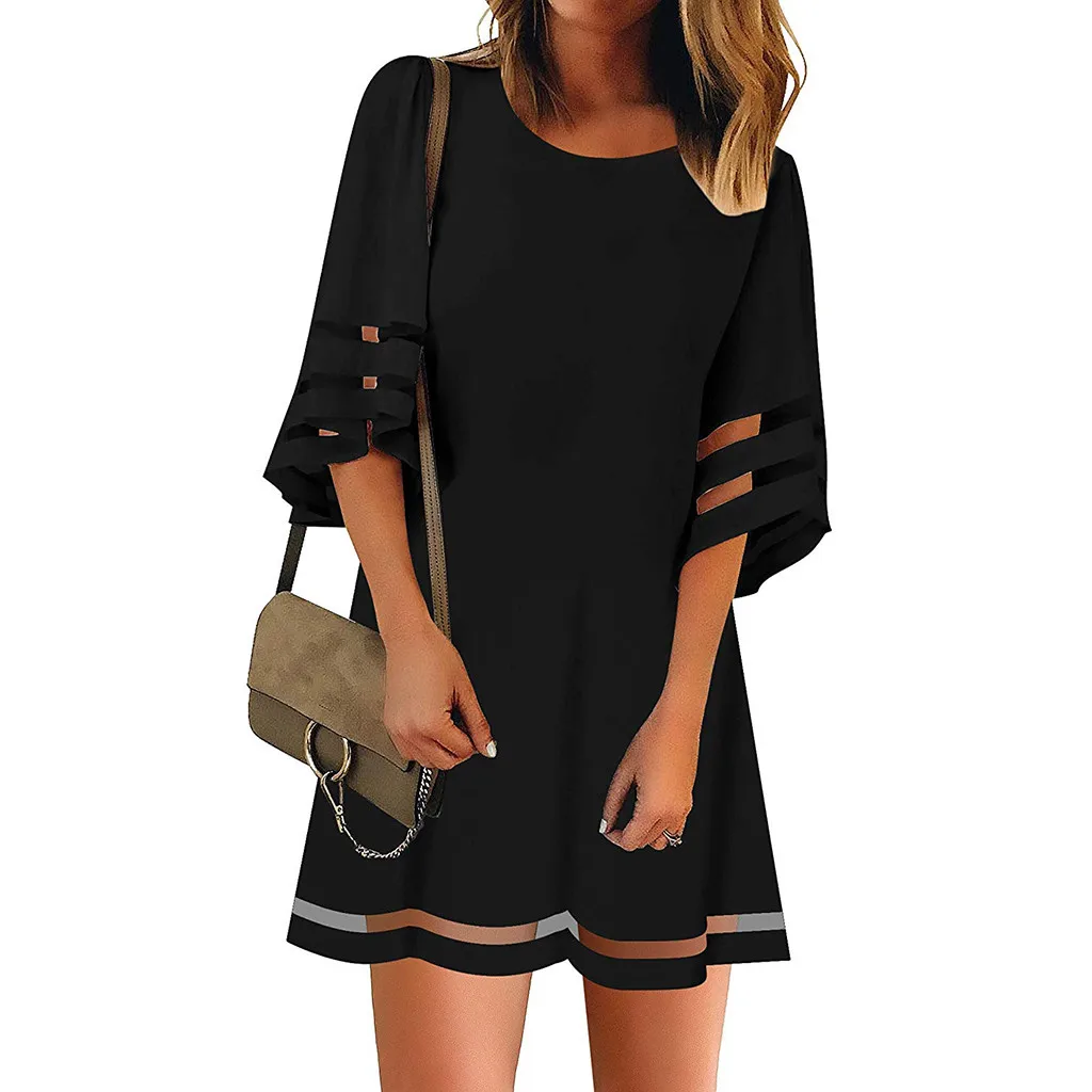 Women Blouse Top Loose Dress Shirt Neck 3/4 Mesh Panel O Bell Sleeve Women's Skate Dresses
Women Blouse Top Loose Dress Shirt Neck 3/4 Mesh Panel O Bell Sleeve Women's Skate Dresses