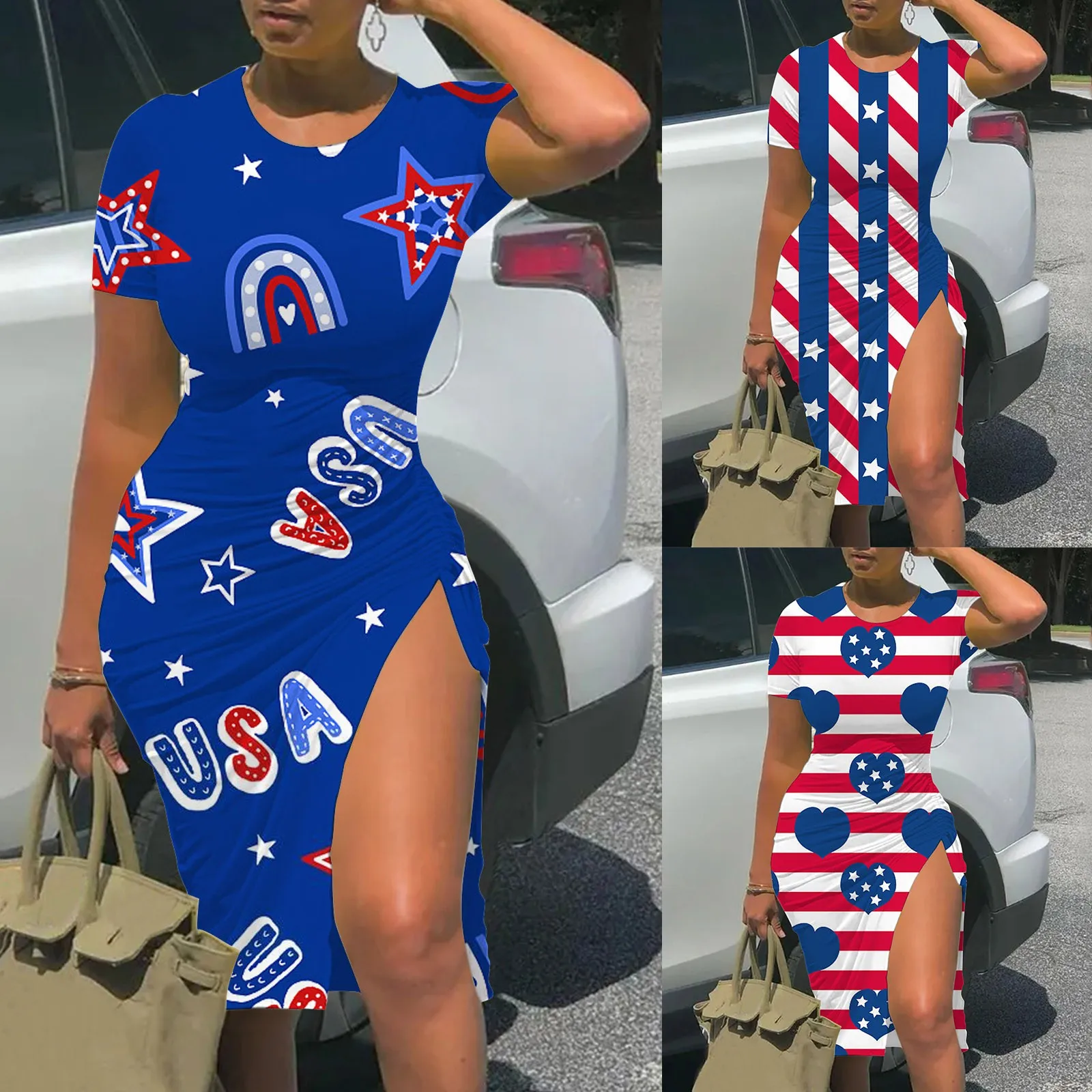 Женское приталенное платье на завязках, Повседневное платье с разрезом и принтом в виде американского флага
Женское приталенное платье на завязках, Повседневное платье с разрезом и принтом в виде американского флага