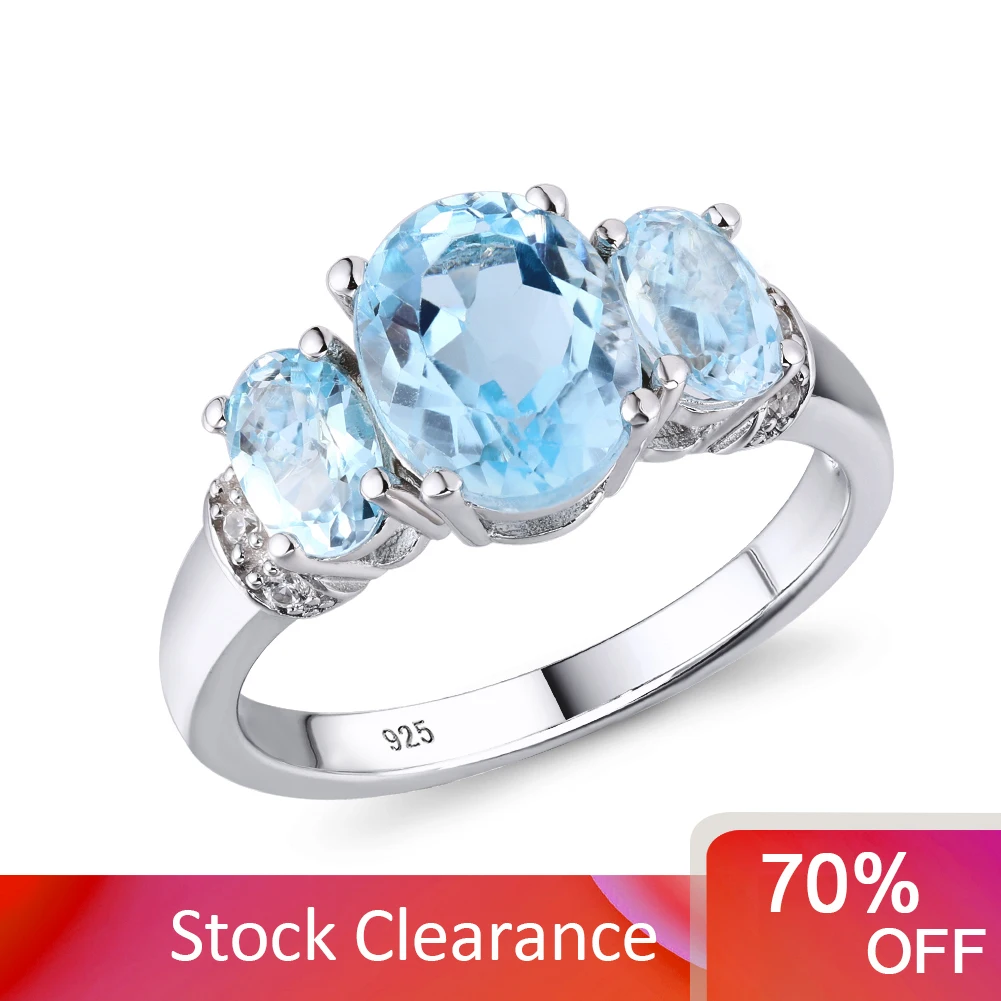 

GZ ZONGFA Genuine 925 Sterling Silver Ring for Women Oval Natural Sky Blue Topaz Gemstone 3.4 Carats Rhodium Plated Fine Jewelry