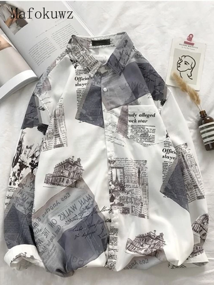 Mafokuwz Men Vintage Newspaper Shirt Summer Personalized Letter Print Long-sleeved Shirt Women Korean Student Hit Color Blouse
Mafokuwz Men Vintage Newspaper Shirt Summer Personalized Letter Print Long-sleeved Shirt Women Korean Student Hit Color Blouse