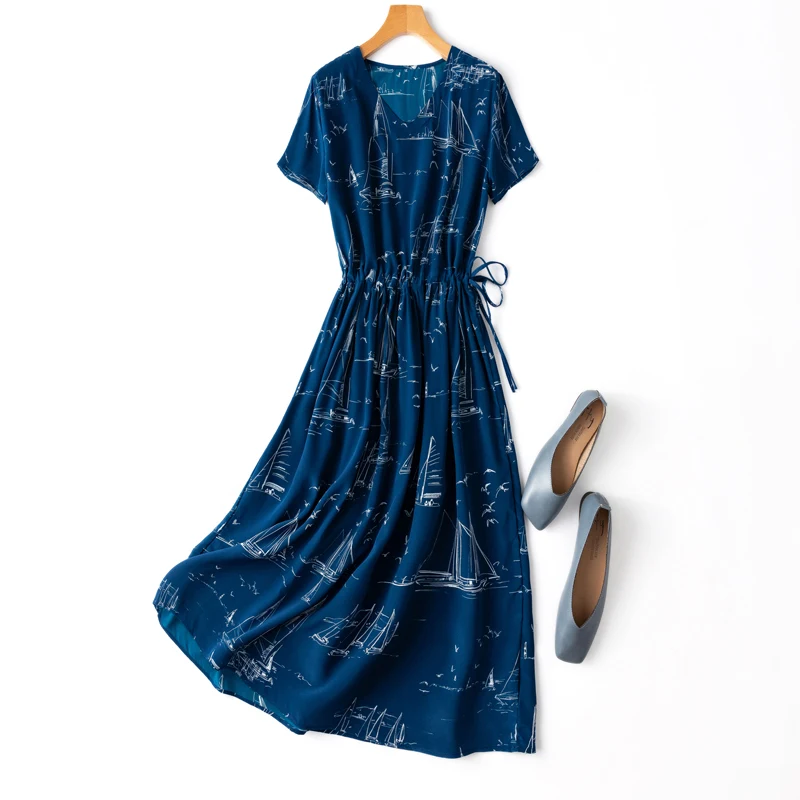 Natural Silk Dresses Women Bohemian V-Neck Mid-Calf A-LINE Summer Short Sleeve Vestidos Mujer Korean Dress
Natural Silk Dresses Women Bohemian V-Neck Mid-Calf A-LINE Summer Short Sleeve Vestidos Mujer Korean Dress