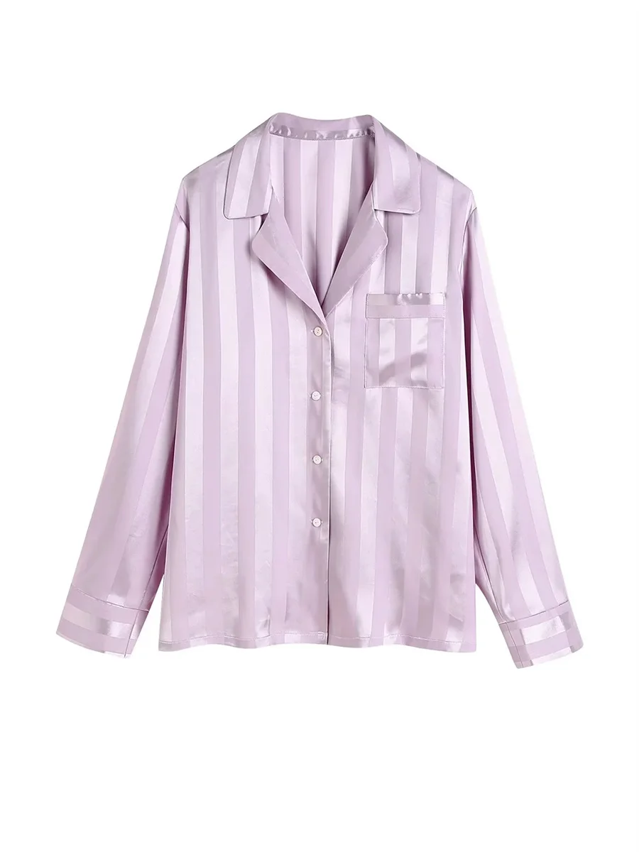 Women Fashion Texture Striped Straight Satin Shirts 2022 New Full Sleeves Pocket Single Breasted Casual Female Tops
Women Fashion Texture Striped Straight Satin Shirts 2022 New Full Sleeves Pocket Single Breasted Casual Female Tops