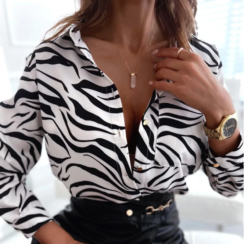 Zebra/Striped Print Shirt for Women Single-breasted Lapel Temperament Long-sleeved Shirts and Blouses Commuter Women Cardigan
Zebra/Striped Print Shirt for Women Single-breasted Lapel Temperament Long-sleeved Shirts and Blouses Commuter Women Cardigan