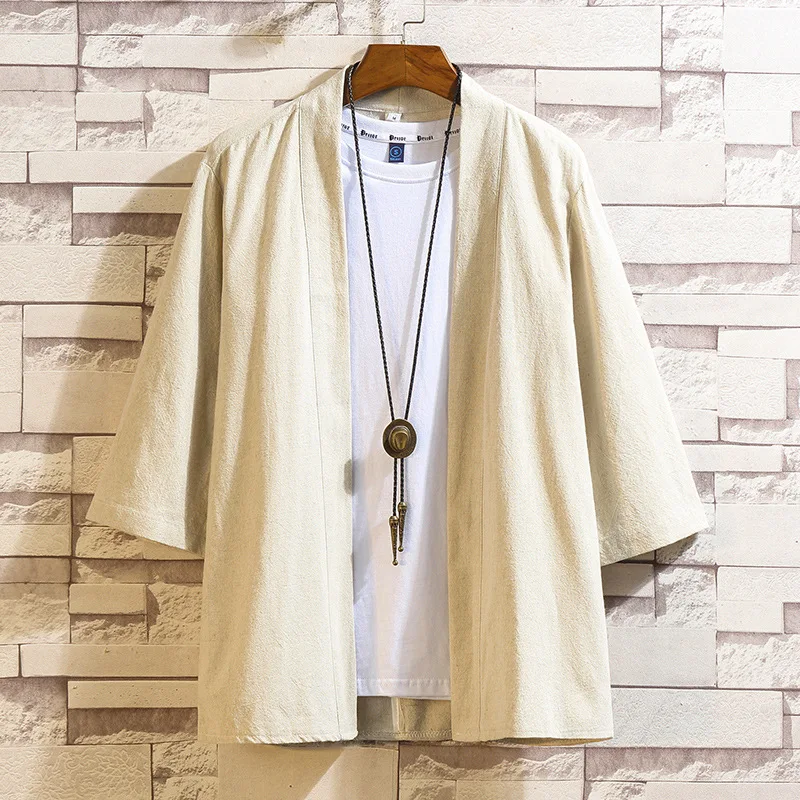 New Summer Mens Linen Kimono Three Quarter Sleeve Cardigan Outerwear Coats Janpanese Streetwear V-neck Shirt Short Male Clothing
New Summer Mens Linen Kimono Three Quarter Sleeve Cardigan Outerwear Coats Janpanese Streetwear V-neck Shirt Short Male Clothing