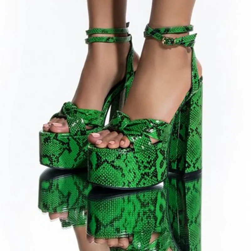 Sexy Snakeskin Chunky Sandal Green Embossed Leather Knotted Open Toe Platform Summer Shoes Ankle Strap Sqaure Heels Sandals
Sexy Snakeskin Chunky Sandal Green Embossed Leather Knotted Open Toe Platform Summer Shoes Ankle Strap Sqaure Heels Sandals