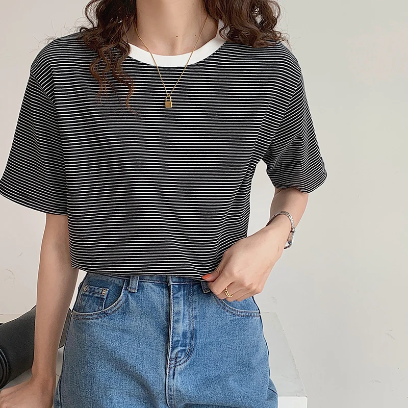 Casual Stripe O Neck Short Sleeve T Shirt For Women Summer Chic Tee Top Lady Basic T-shirt
Casual Stripe O Neck Short Sleeve T Shirt For Women Summer Chic Tee Top Lady Basic T-shirt