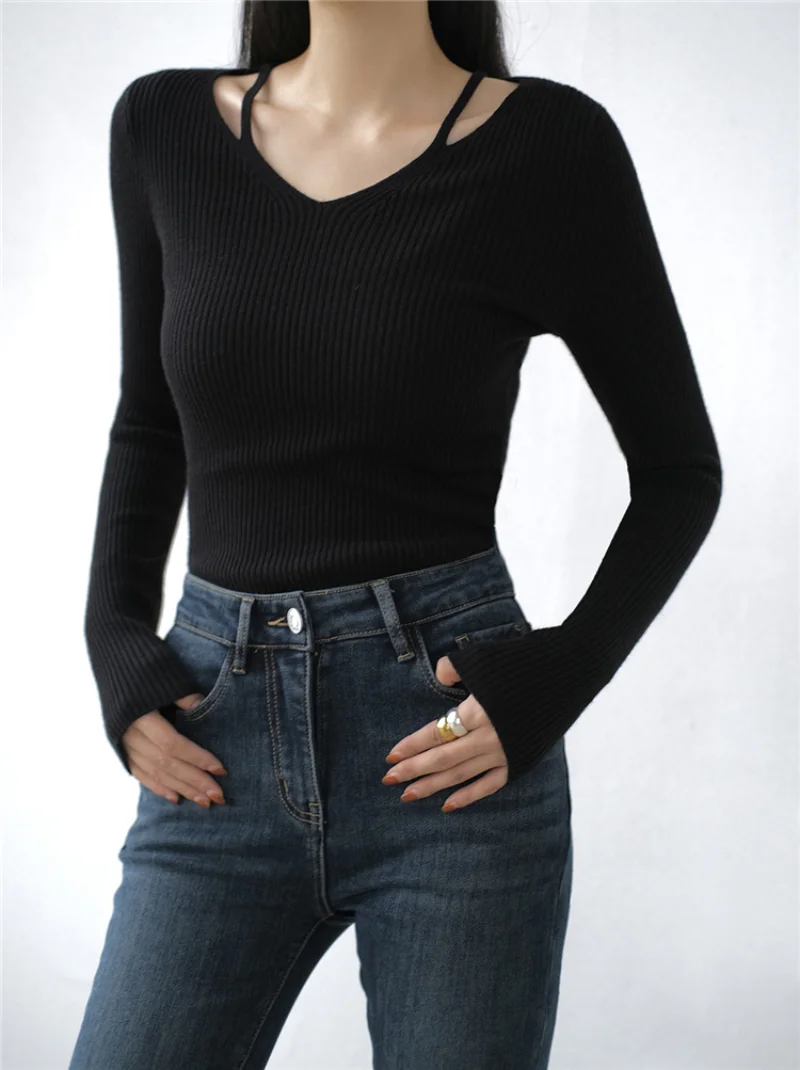 Sweater Women Pullover V Neck Long Sleeve Knitted Sweater Thin Korean Slim Thin Solid Basic Knitwear Jumper Autumn and Winter
Sweater Women Pullover V Neck Long Sleeve Knitted Sweater Thin Korean Slim Thin Solid Basic Knitwear Jumper Autumn and Winter