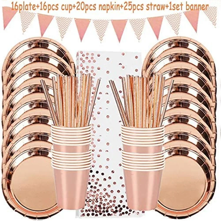 Rose Gold Decorations Party Disposable Tableware Paper Children's Birthday Happy Decorations Adult Wedding Party Supplies
Rose Gold Decorations Party Disposable Tableware Paper Children's Birthday Happy Decorations Adult Wedding Party Supplies