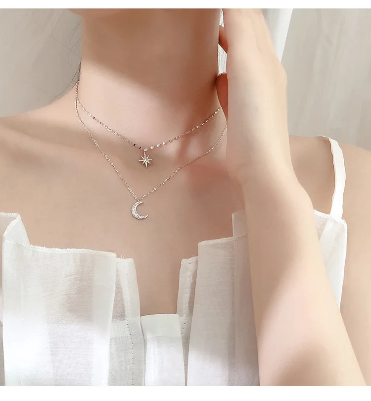 Hot 925 Sterling Silver Double Layer Simple Stars Choker Shiny Zircon Moon Pendants Necklaces Girl Gift Fine Accessories
Hot 925 Sterling Silver Double Layer Simple Stars Choker Shiny Zircon Moon Pendants Necklaces Girl Gift Fine Accessories