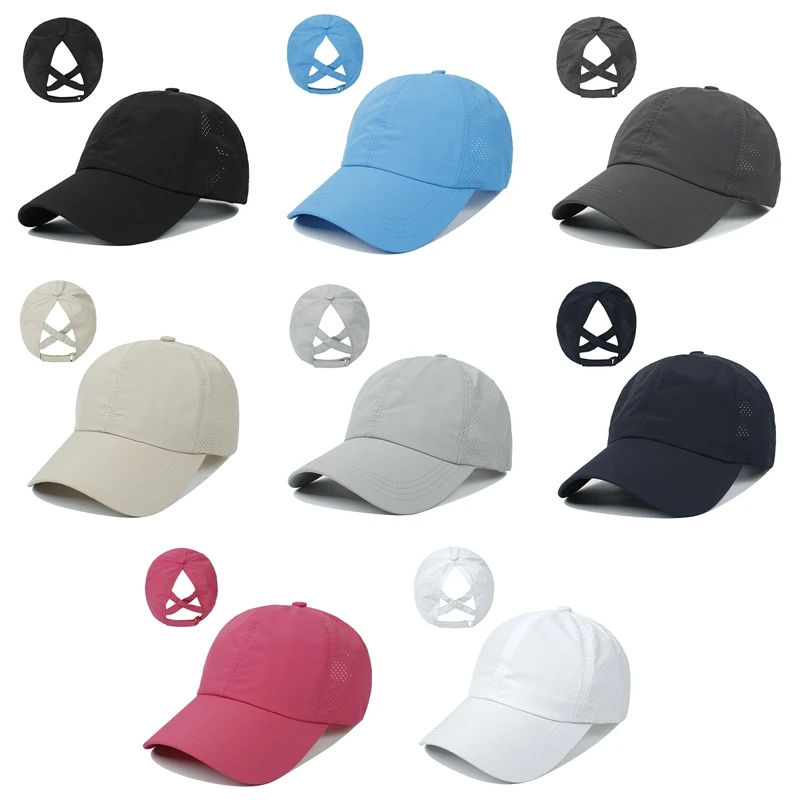 

Quick Dry Ponytail Baseball Caps Women Criss Cross Messy Bun Snapback Hat Ponycap Trucker Hats Adjustable Outdoor Sports