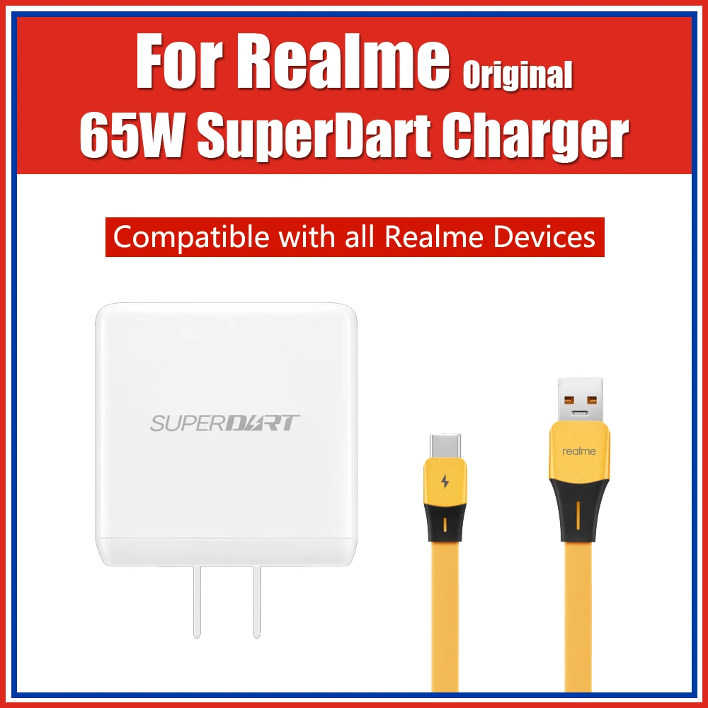 

VCU Chip Type C Original Realme 65w SuperDart Charger EU UK AU For Realme GT2 Pro Neo2 2T Q3 X7 Pro 9i 8i 8 Pro Narzo 50 30 20