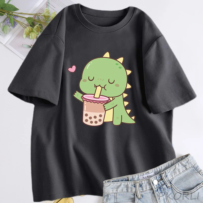 Cute Dino Love Boba Tea T-shirt Womens Clothing Cotton Tshirt Funny Bubble Tea Woman Graphic T Shirts Summer Top Streeetwear
Cute Dino Love Boba Tea T-shirt Womens Clothing Cotton Tshirt Funny Bubble Tea Woman Graphic T Shirts Summer Top Streeetwear