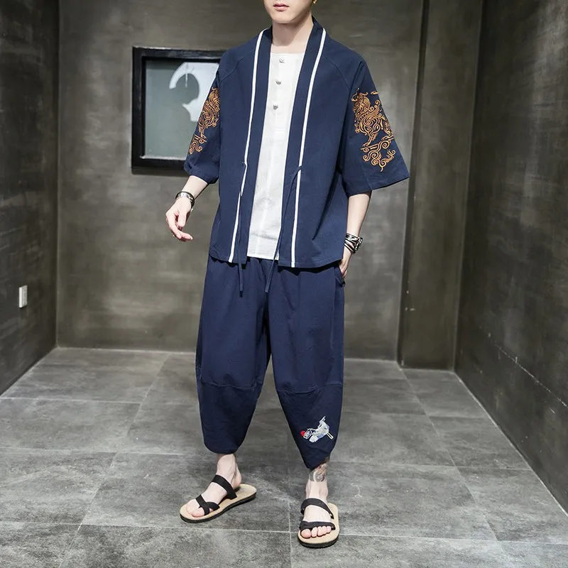 Men Japanese Kimono Traditional Casual Loose Thin a Set of Coat and Pants Asian Clothes Harakuju Fish Print Kimono Cardigan
Men Japanese Kimono Traditional Casual Loose Thin a Set of Coat and Pants Asian Clothes Harakuju Fish Print Kimono Cardigan