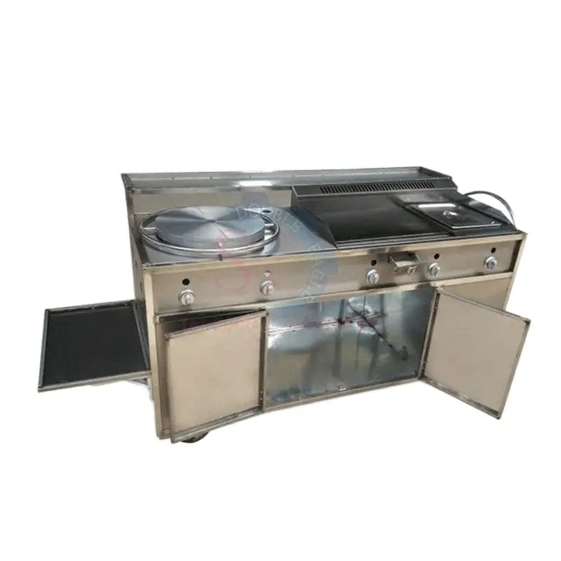 

Plaza Cheap Hand Push Mobile Fryer Snack Car/Stainless Steel Street Pancake Fast Food Van/Small Gas Griddle Truck