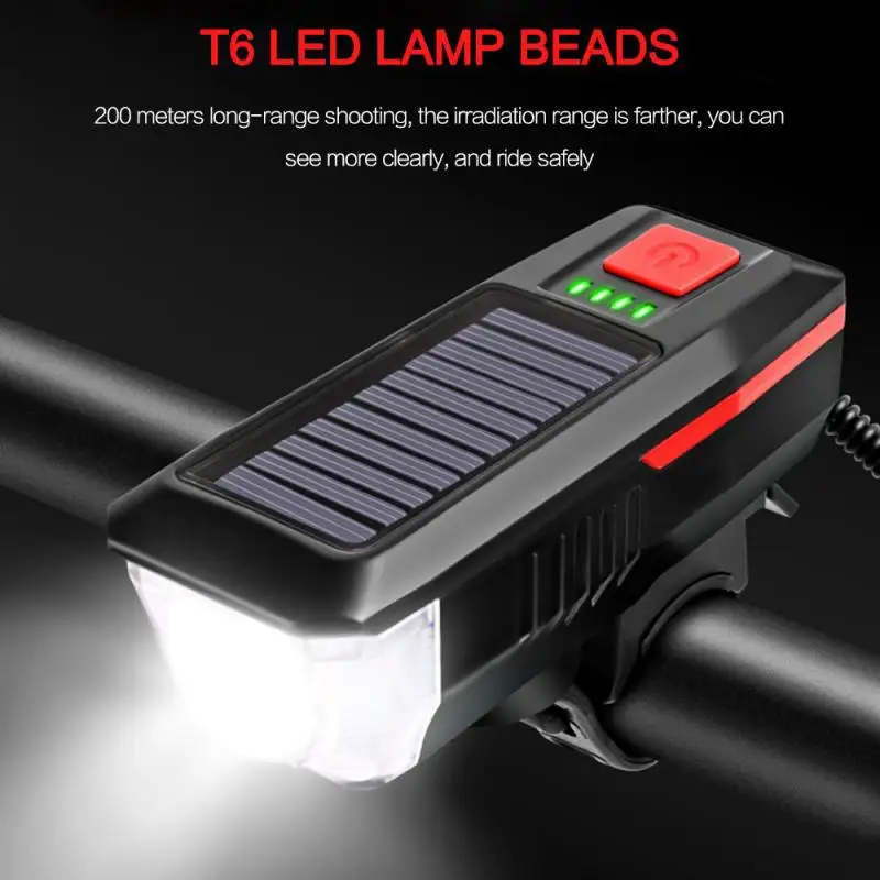 Cycling Bicycle Front Light With Horn Solar USB Charging 3 Modes T6 LED Flashlight Bicycle Accessories Night Riding Headlight
Cycling Bicycle Front Light With Horn Solar USB Charging 3 Modes T6 LED Flashlight Bicycle Accessories Night Riding Headlight