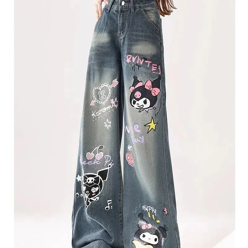Новые джинсы Hello Kitty Kuromi с эффектом потертости для студенток граффити в