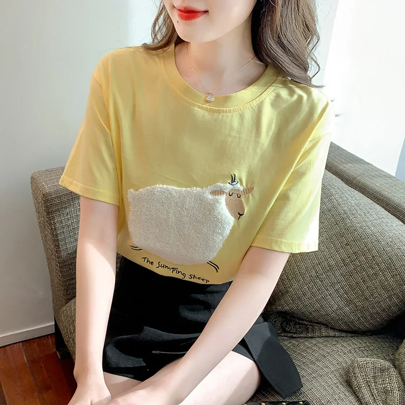 Женская футболка с круглым вырезом, хлопковая футболка с коротким рукавом, женская одежда на лето, 2022 
Женская футболка с круглым вырезом, хлопковая футболка с коротким рукавом, женская одежда на лето, 2022