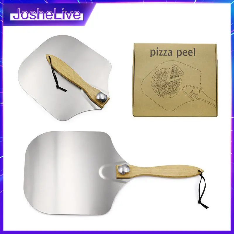 

Лопата для пиццы 12 дюймов со съемной складной ручкой, алюминиевый сплав, резиновая деревянная ручка для очистки пиццы, переводной инструмент для выпечки