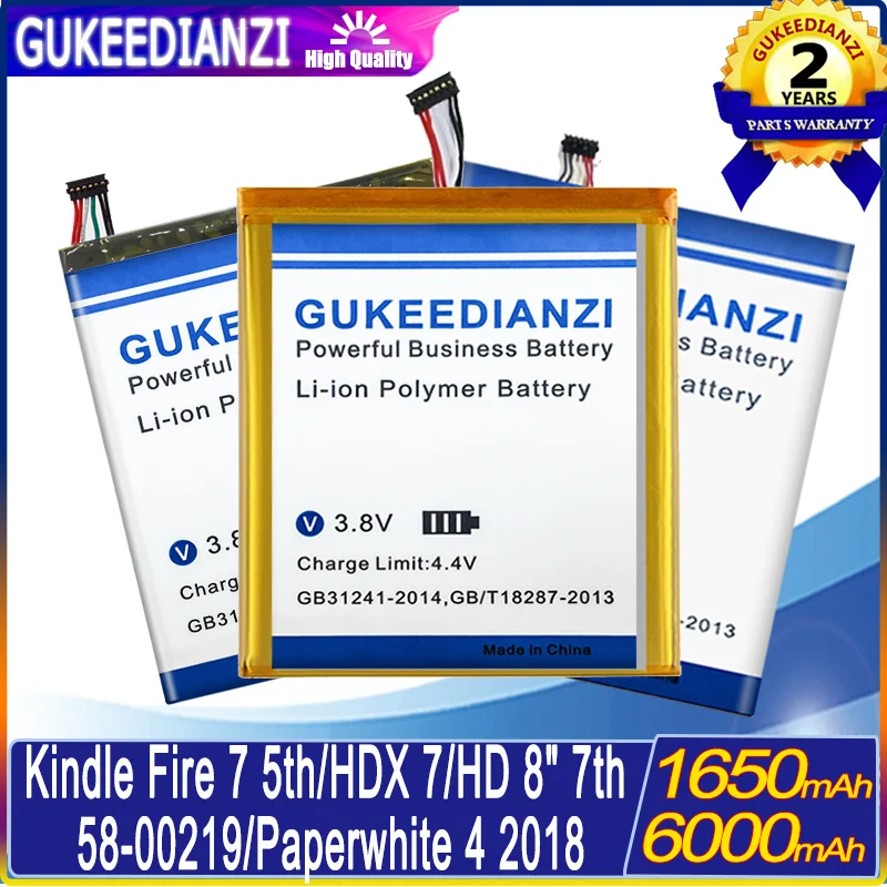 

Аккумулятор 1650/6000 мАч для Amazon Kindle Fire HDX7 5-го поколения SV98LN S12-T1 Fire HD 8 "7-го поколения SX0340T 2017 58-00219 Paperwhite4 2018