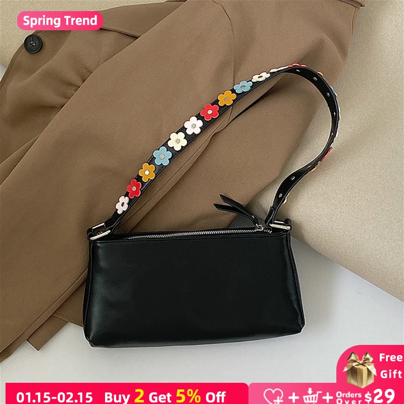 Girly Cute Colorful Flower Baguette Shoulder Bag Fashion PU Leather Women Underarm Bags Vintage Design Ladies Purse Handbags 
Girly Cute Colorful Flower Baguette Shoulder Bag Fashion PU Leather Women Underarm Bags Vintage Design Ladies Purse Handbags