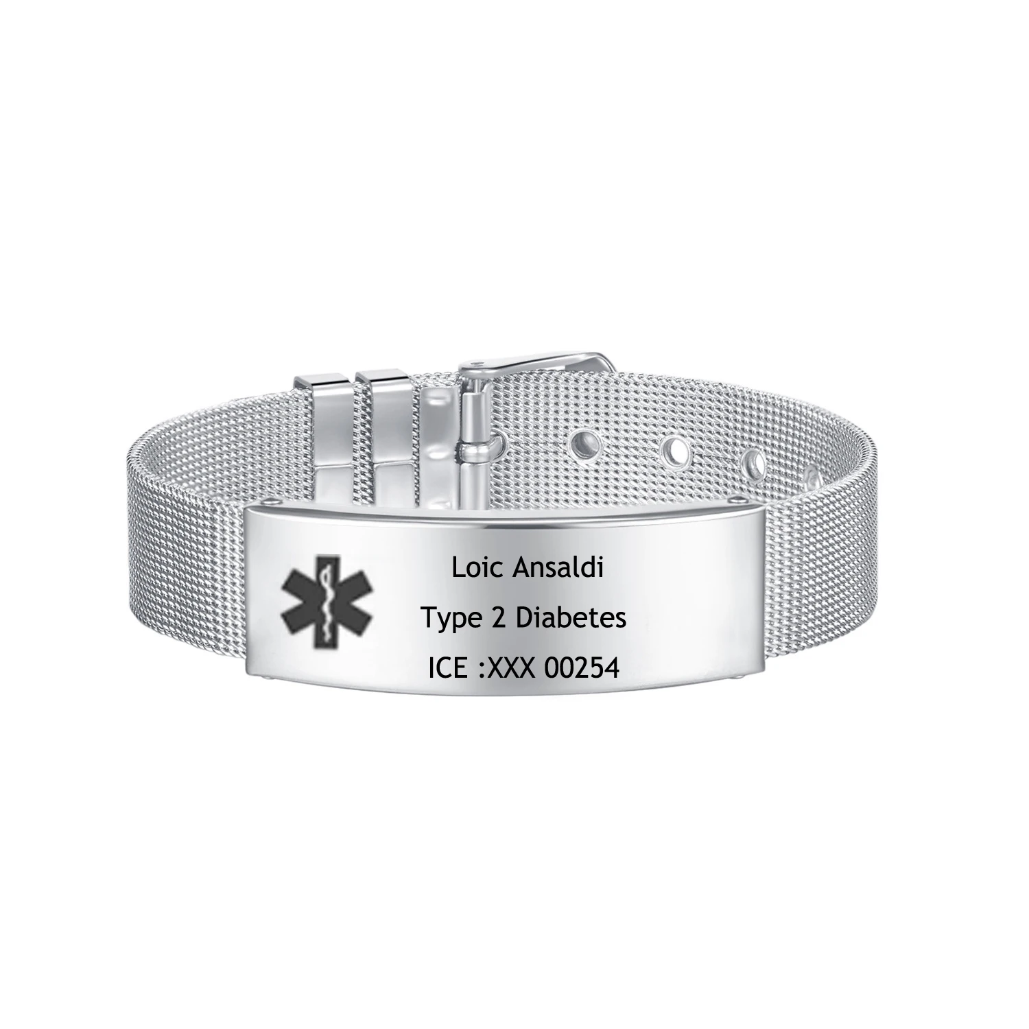 Индивидуальный медицинский браслет для мужчин и женщин из нержавеющей стали
Индивидуальный медицинский браслет для мужчин и женщин из нержавеющей стали