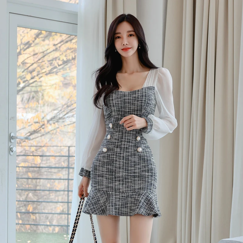 Formal Dresses Slim Square Neck Splicing Long Sleeve Fishtail Dress Spring Autumn Elegant Women Party Dress 2022 Club
Formal Dresses Slim Square Neck Splicing Long Sleeve Fishtail Dress Spring Autumn Elegant Women Party Dress 2022 Club