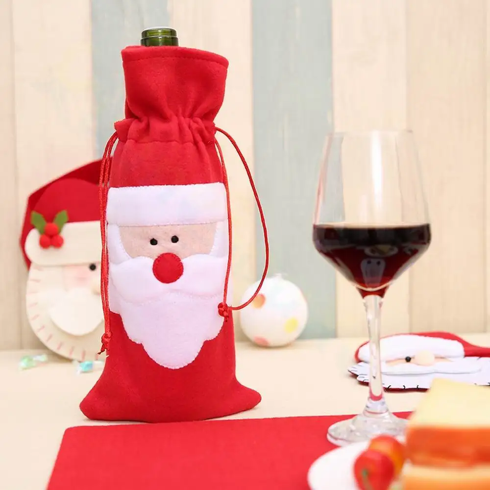 

Рождественские Чехлы для винных бутылок, праздничные Чехлы для бутылок с Санта-Клаусом, шампаном, красные рождественские настольные украше...