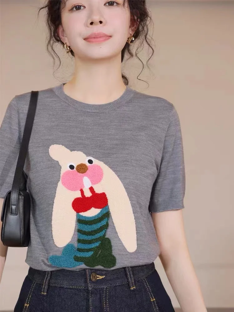 Rabbit Ice Silk Sweater Short-Sleeved Women's Loose Thin T-Shirt in Spring And Summer Wool Bottoming Shirt Jacket Reduction
Rabbit Ice Silk Sweater Short-Sleeved Women's Loose Thin T-Shirt in Spring And Summer Wool Bottoming Shirt Jacket Reduction