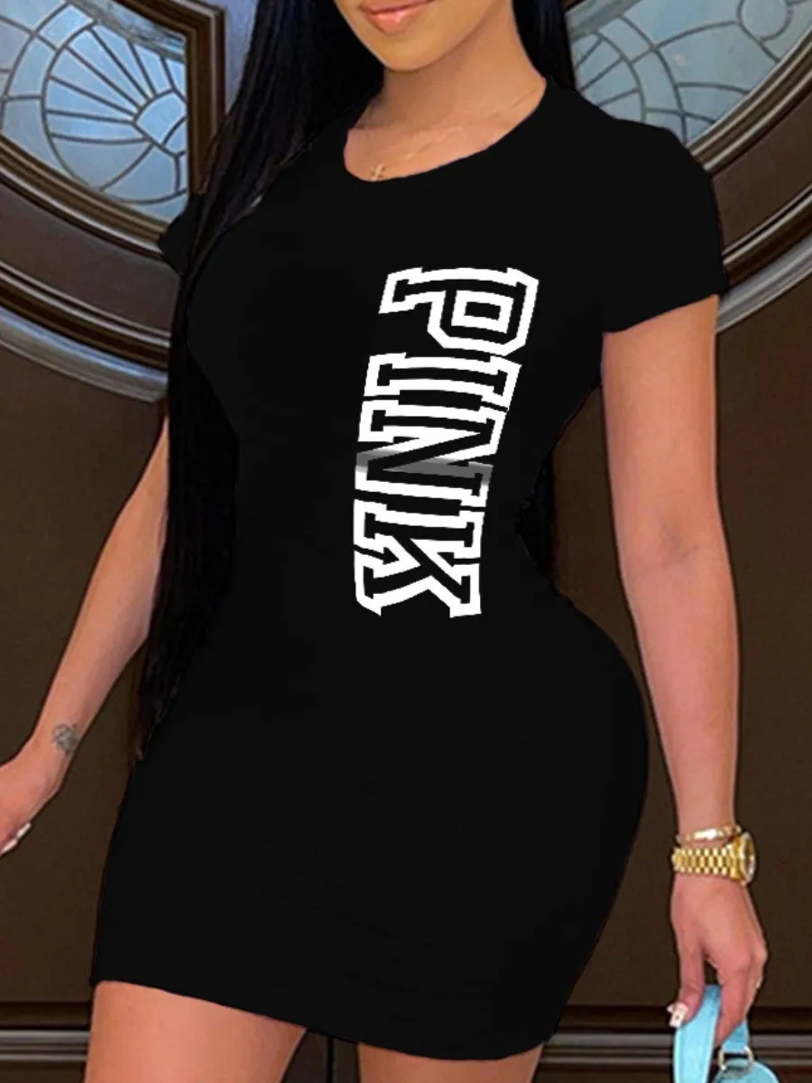 LW Pink Letter Print Bodycon Dress Short Sleeve O Neck Casual T-shirt Short Dresses Summer Stretch Streetwears
LW Pink Letter Print Bodycon Dress Short Sleeve O Neck Casual T-shirt Short Dresses Summer Stretch Streetwears