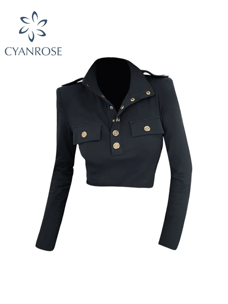 Harajuku Women Design Sexy Slim Lapel Collar Metal Button Long Sleeve T-Shirts Ladies Casual Fashion Y2k Tops 2022 Autumn New 
Harajuku Women Design Sexy Slim Lapel Collar Metal Button Long Sleeve T-Shirts Ladies Casual Fashion Y2k Tops 2022 Autumn New