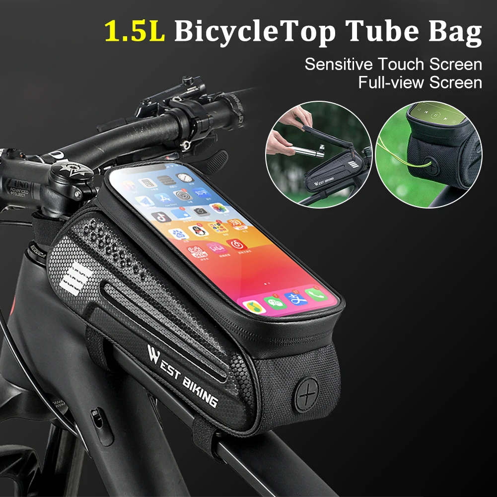 1.5L Large Capacity Bicycle Bag Waterproof Front Tube Bag Touchscreen Phone Case Holder For 7 Inch Phone Cycling Accessories
1.5L Large Capacity Bicycle Bag Waterproof Front Tube Bag Touchscreen Phone Case Holder For 7 Inch Phone Cycling Accessories