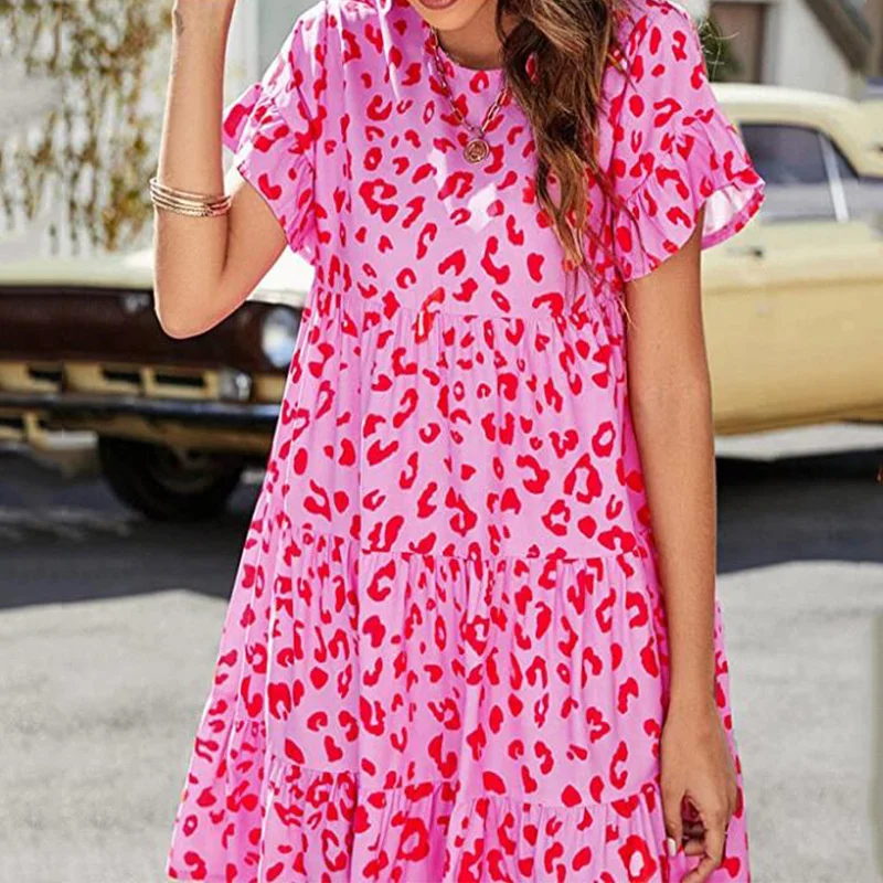 Casual slim fashion sexy elegant 2023 new dress, round neck flying sleeve large skirt dress loose casual leopard leaf print beac
Casual slim fashion sexy elegant 2023 new dress, round neck flying sleeve large skirt dress loose casual leopard leaf print beac