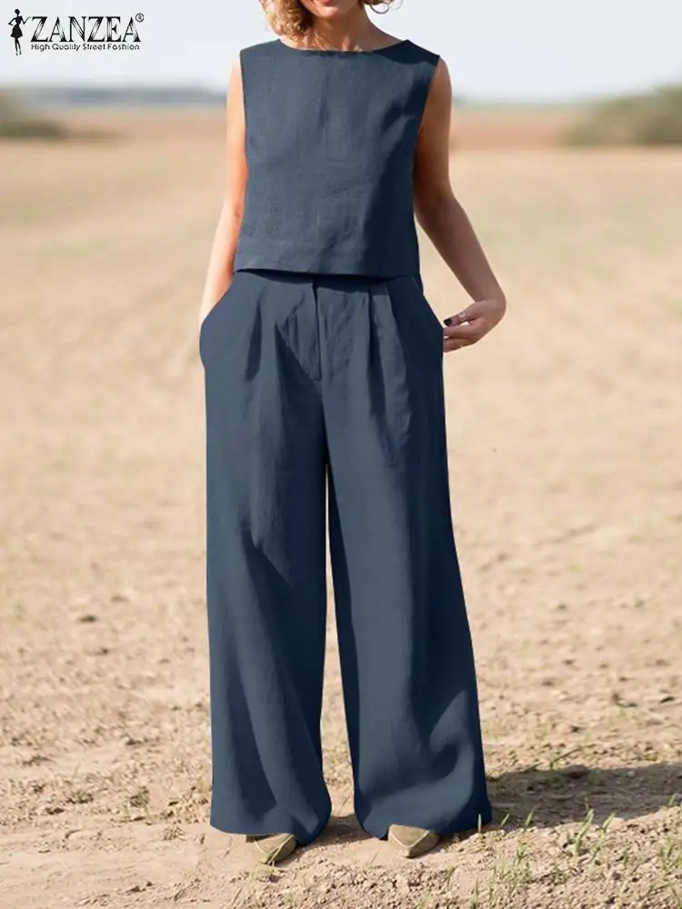 ZANZEA Fashion Womens Two Piece Sets Summer Sleeveless Blouse Trouser Suits Casual Loose Wide Leg Pants Sets Cotton Tracksuits
ZANZEA Fashion Womens Two Piece Sets Summer Sleeveless Blouse Trouser Suits Casual Loose Wide Leg Pants Sets Cotton Tracksuits