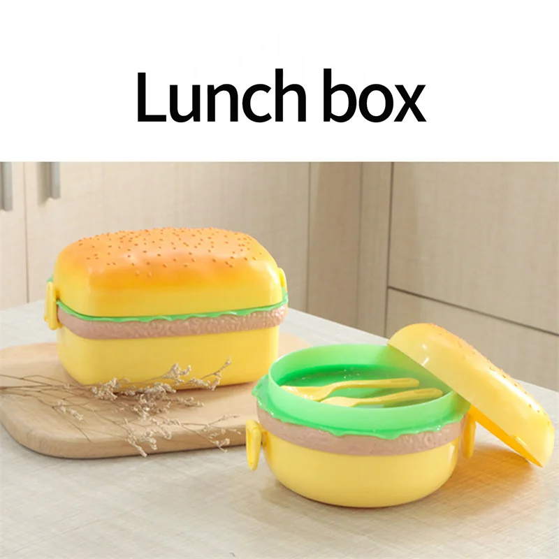 

Hamburger Lunch Box Children Kids School Food Container Burger Bento Boxes Double Tier Tableware Set Dinner Breadfast Storage