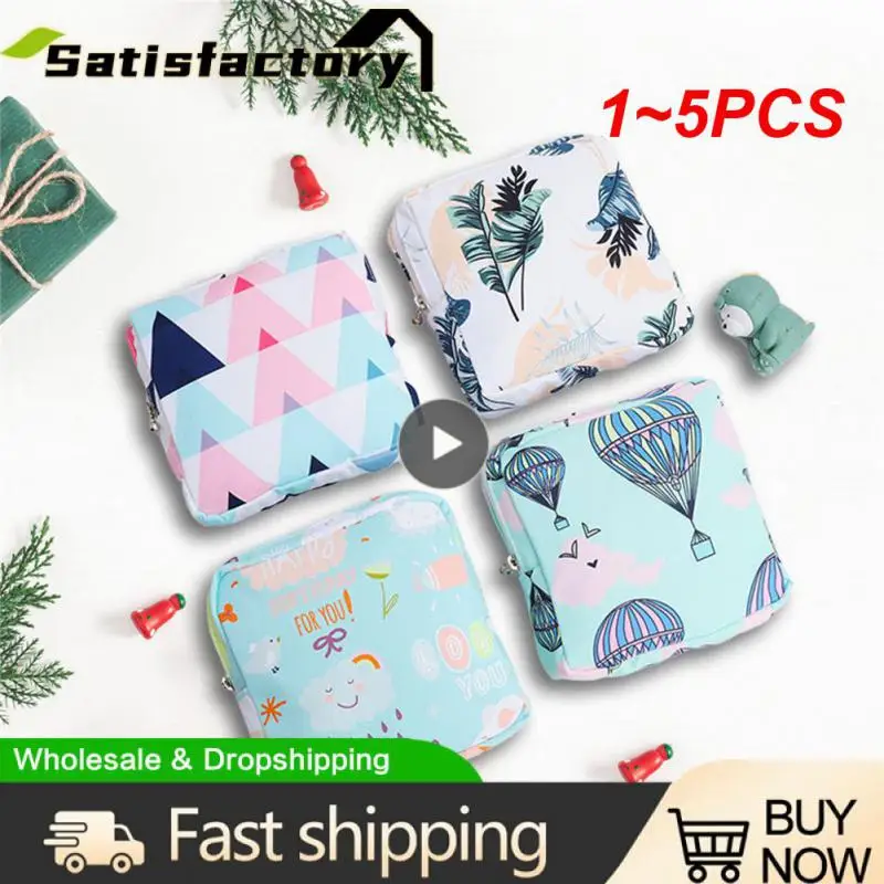 

1~5PCS Women Portable Sanitary Napkin Tampon Storage Bag Cotton Travel Makeup Storage Bag Literary Zipper Coin Purse Sundries