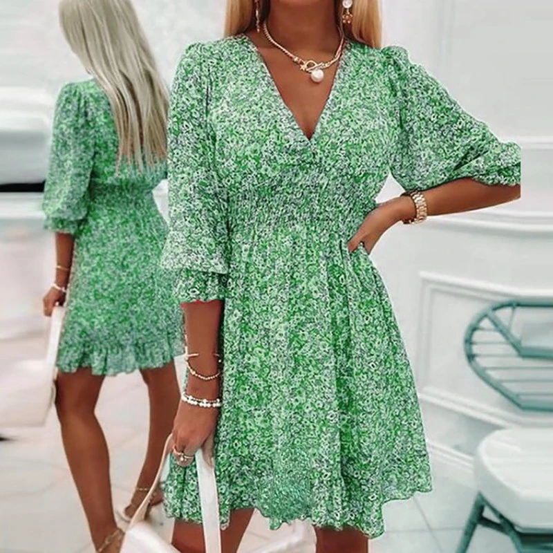 Summer Floral Mini Dresses Women Vintage Sexy V Neck Half Sleeve A-Line Party Dress Female Casual Elegant Beach Dress Vestidos
Summer Floral Mini Dresses Women Vintage Sexy V Neck Half Sleeve A-Line Party Dress Female Casual Elegant Beach Dress Vestidos