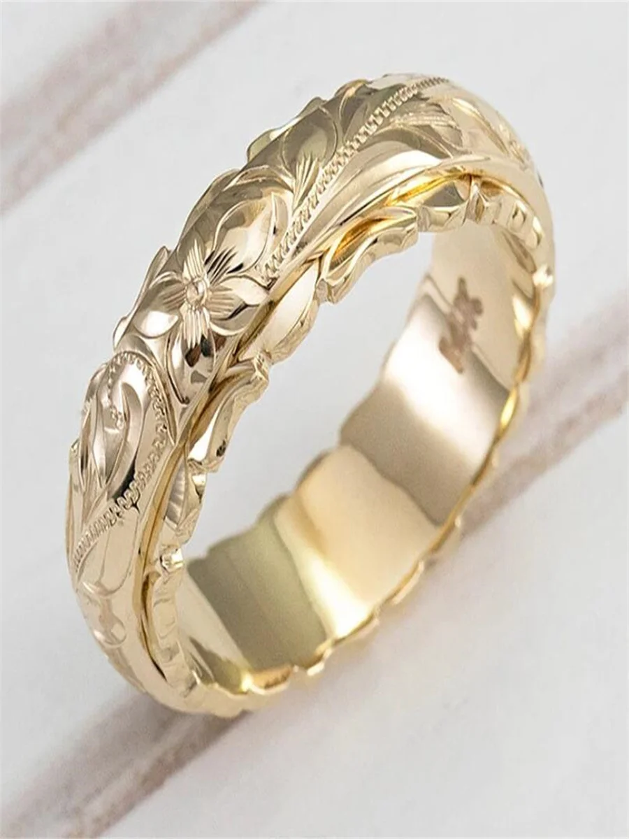 Yellow gold plated suspended carved rose flower ring wedding anniversary gift for woman
Yellow gold plated suspended carved rose flower ring wedding anniversary gift for woman