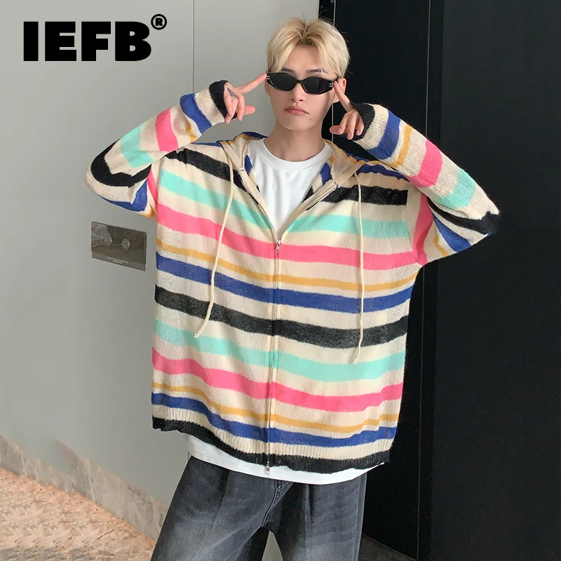 IEFB Hooded Cardigan Jacket Trend Men's Fashion Colorful Striped Patchwork Knit Sweater High Street Male Thin Tide Hoodie 9C1154
IEFB Hooded Cardigan Jacket Trend Men's Fashion Colorful Striped Patchwork Knit Sweater High Street Male Thin Tide Hoodie 9C1154
