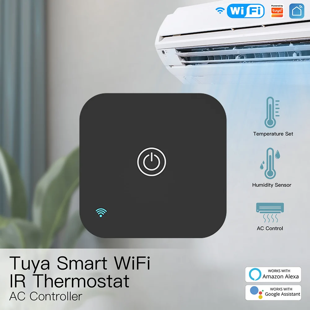 Умный ИК-термостат переменного тока Tuya, Wi-Fi, сенсорная кнопка, дистанционное управление через приложение, датчик температуры и влажности с Alexa Google Home
Умный ИК-термостат переменного тока Tuya, Wi-Fi, сенсорная кнопка, дистанционное управление через приложение, датчик температуры и влажности с Alexa Google Home