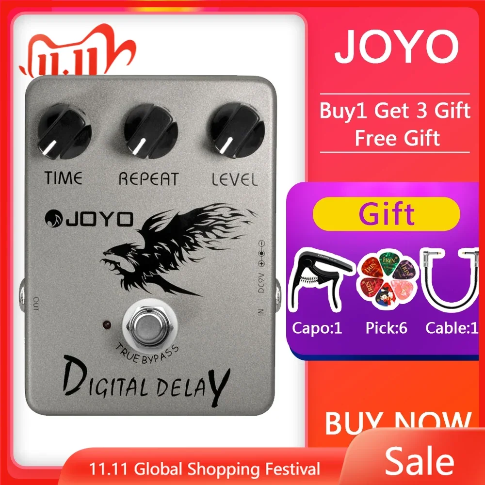 

JOYO JF-08 цифровая гитара для электрической гитары, басовая педаль, аналоговая педаль с задержкой, диапазон времени 25-600 мс, реальный байпас