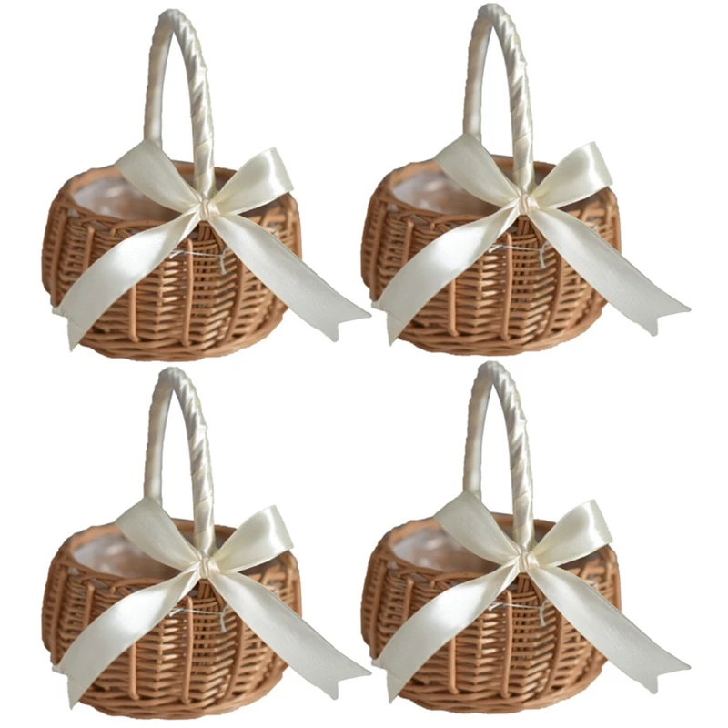 4X Woven Flower Basket Rattan Storage Basket Flower Girl Hand Basket Handmade Flower Basket With Bow, S
4X Woven Flower Basket Rattan Storage Basket Flower Girl Hand Basket Handmade Flower Basket With Bow, S