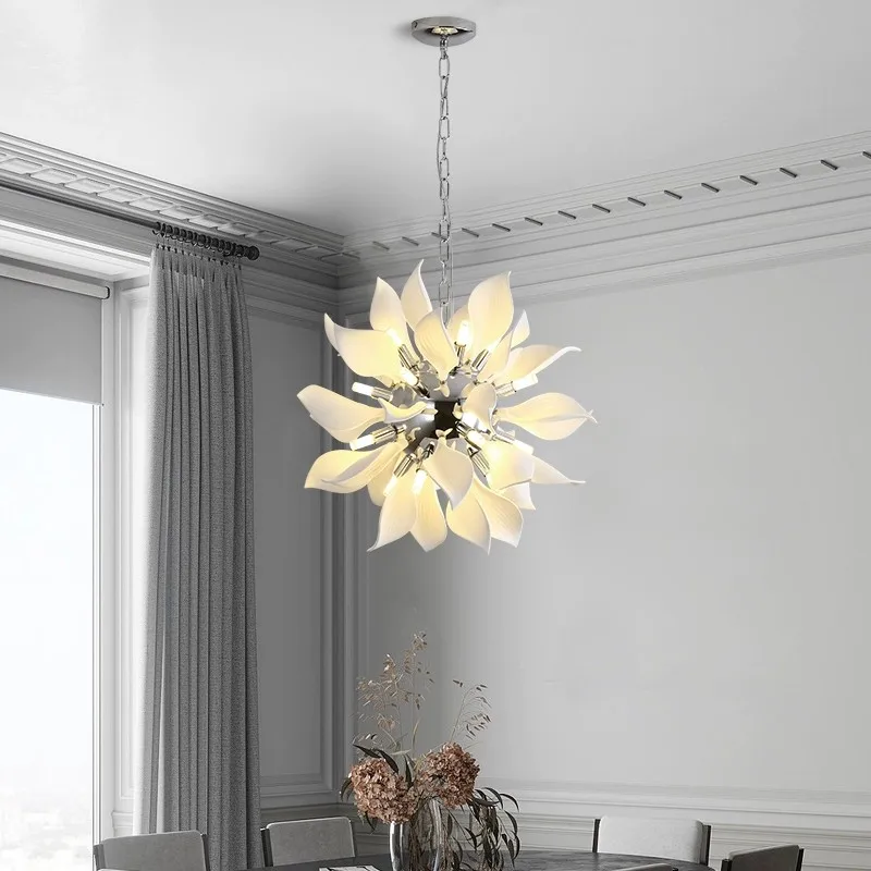 

Modern Led Living Room Bedroom Kitchen Light Nordic Hotel Lobby Villa Light Simple Dining Room Art Petal Gloss Chandelier